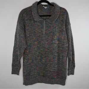 Vintage Nordstrom Point of View Grey Multicolor Quarter-Zip Sweater Large